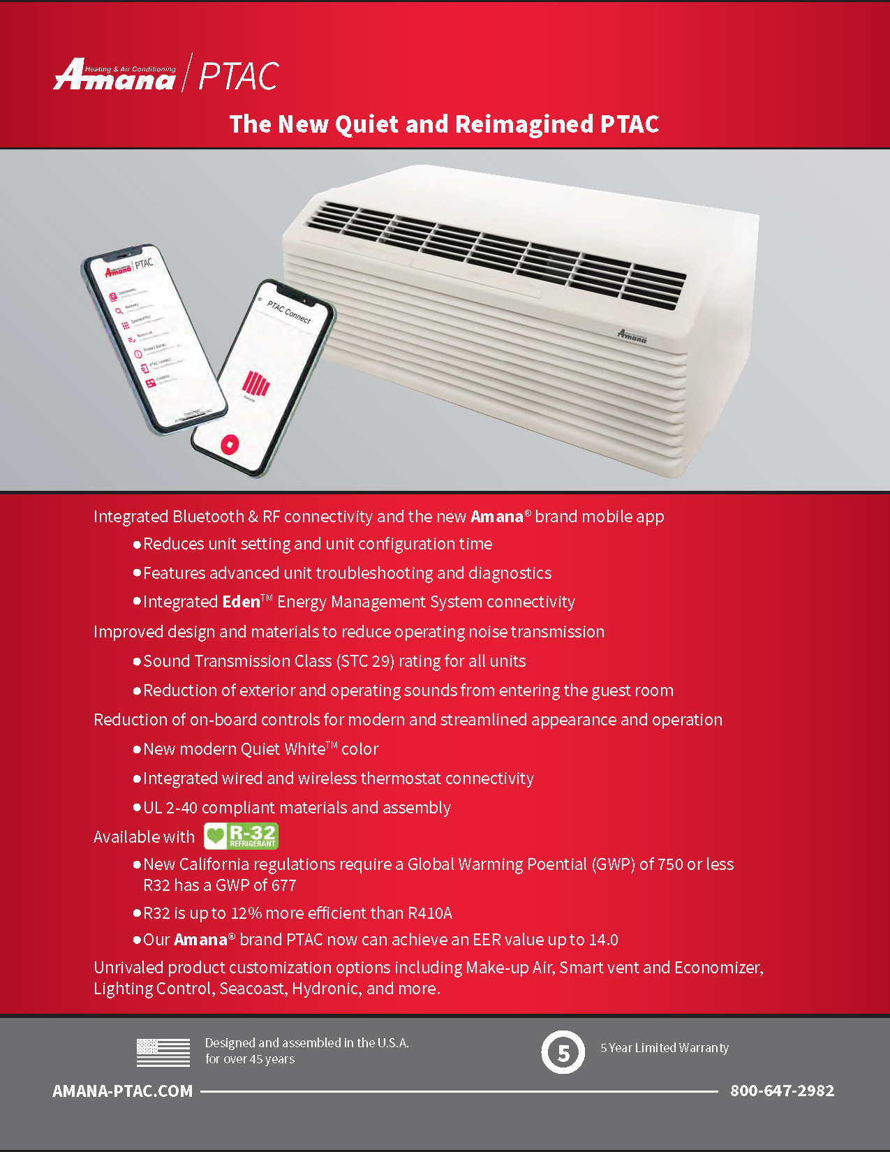 Amana PTAC 17,000 BTU Air Conditioner Unit 3.5kW Heater, PTC173K35AXXX